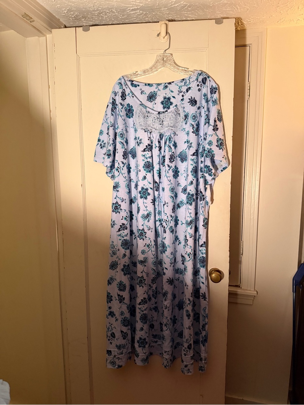 Fashion Bug Light Blue Floral Nightgown with Lace Yoke